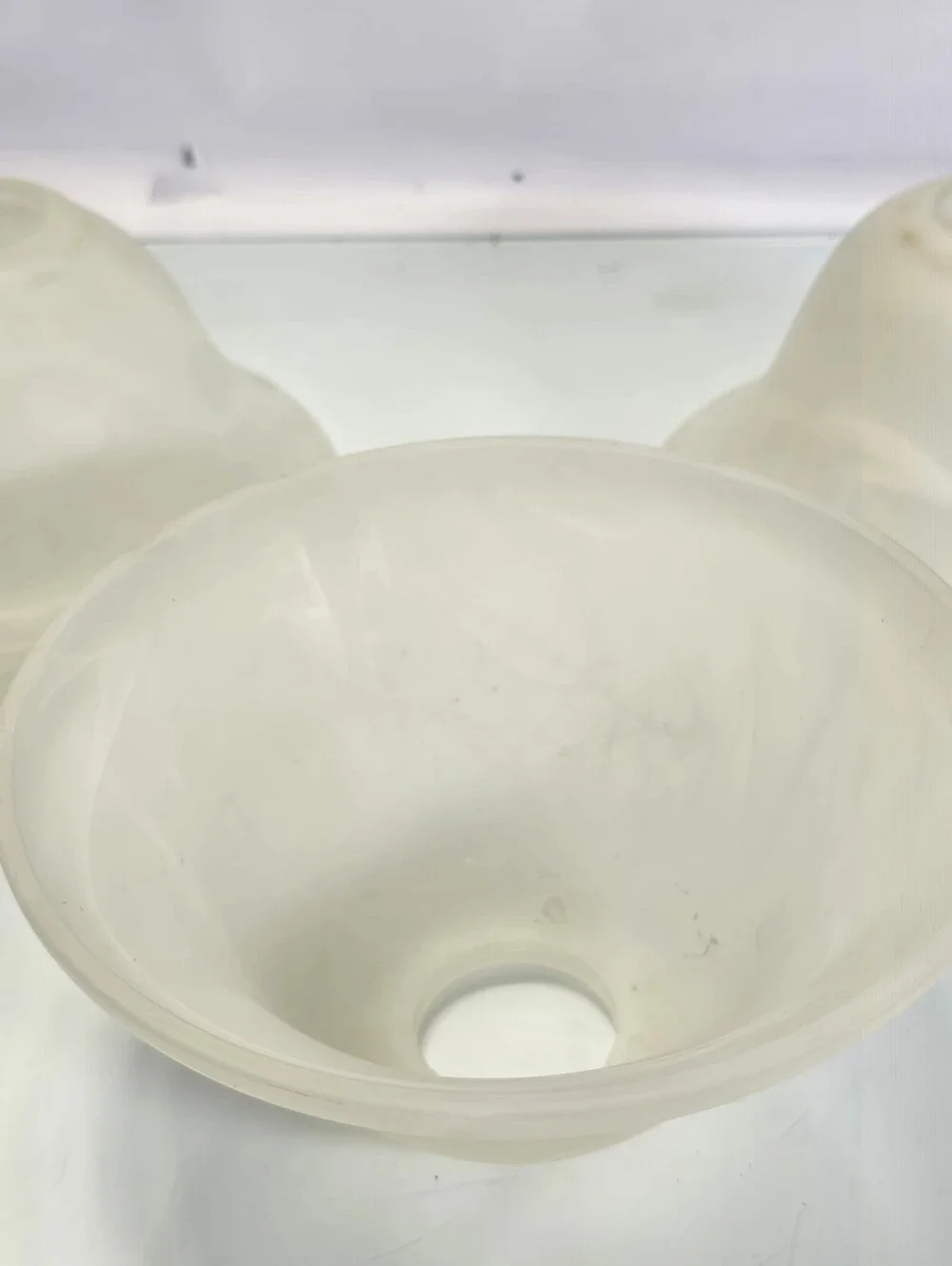Vintage Set of 3 Frosted Glass Lamp Shades Hobnail Ribbed Bell Scalloped